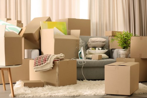 Packed boxes and furniture prepared for a Covent Garden relocation